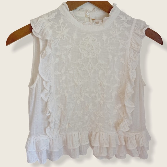 Zara Ruffled Embroidered Crop Blouse - Picture 1 of 5